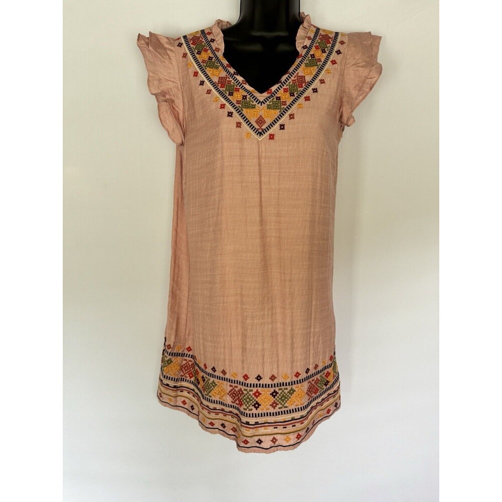 NWT Anthropologie Brand THML Pink Peach Shift Dress Flutter Sleeve Boho Size S